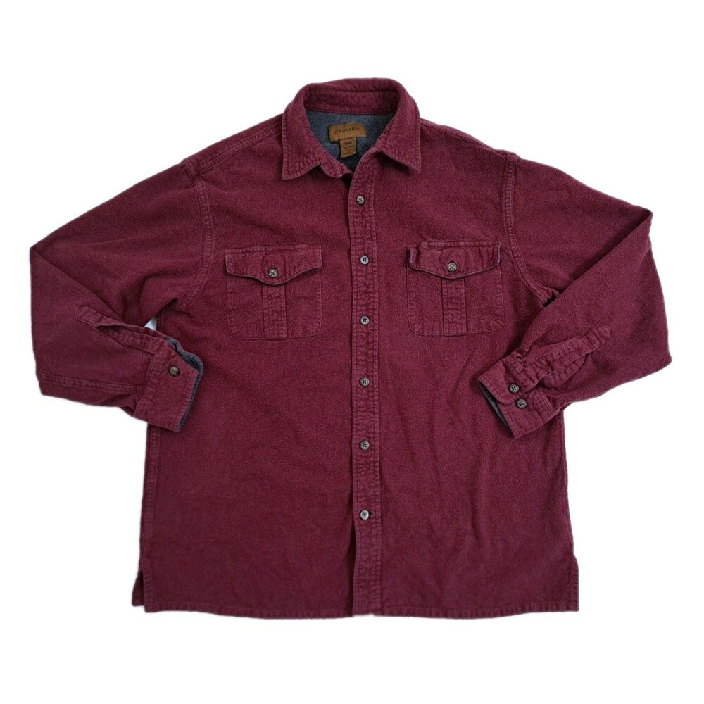 St Johns Bay Chamois Flannel Heavyweight Shirt Mens Medium Red Button